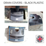 DRAIN COVER - FULLY COVERS DRAIN WITH CUTOUT FOR PIPE- BLACK